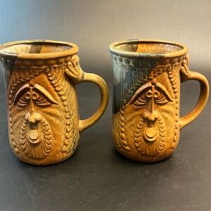 Handcrafted Brown Ceramic Face Mugs